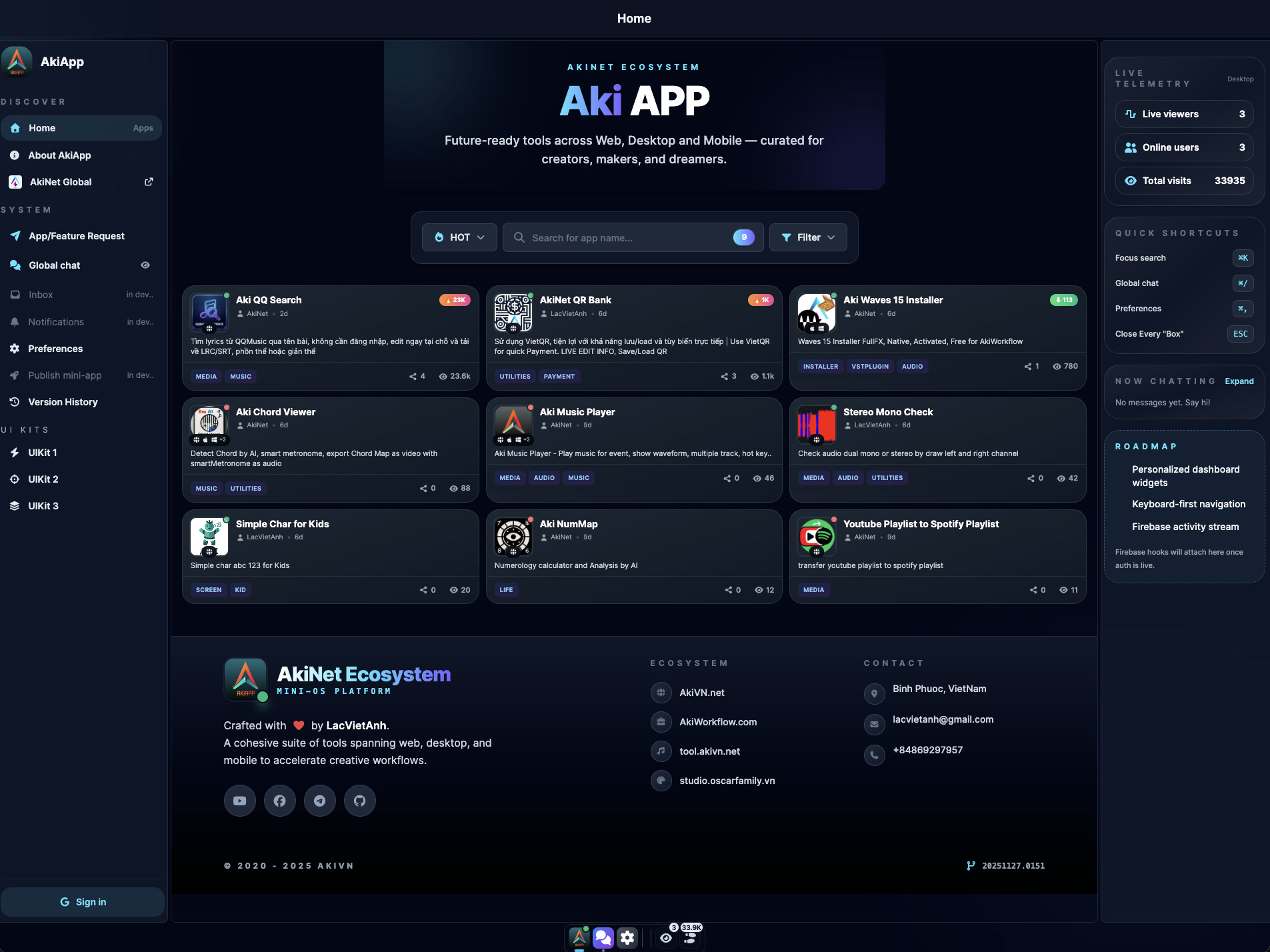 AkiApp - Nền tảng Mini-OS cho người sáng tạo (app.akivn.net)