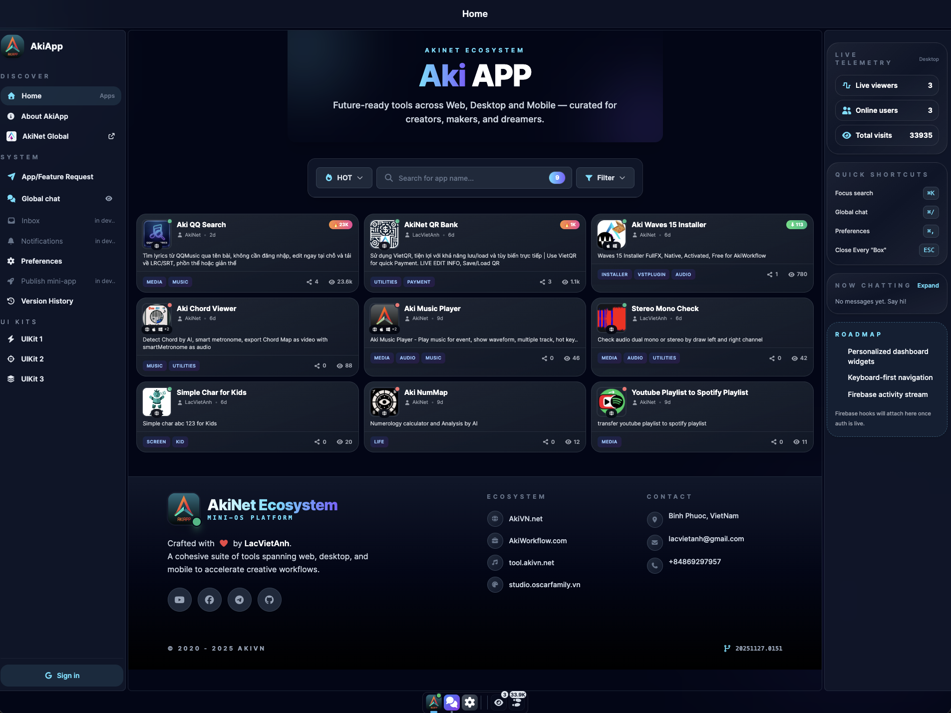 AkiApp - Nền tảng Mini-OS cho người sáng tạo (app.akivn.net)